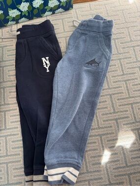GAP Kids Two-Pack Joggers in Navy and Heather Blue with Shark and NY Logos
